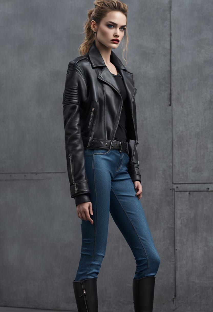 Cyberpunk Rockstar Model in Dark Attire