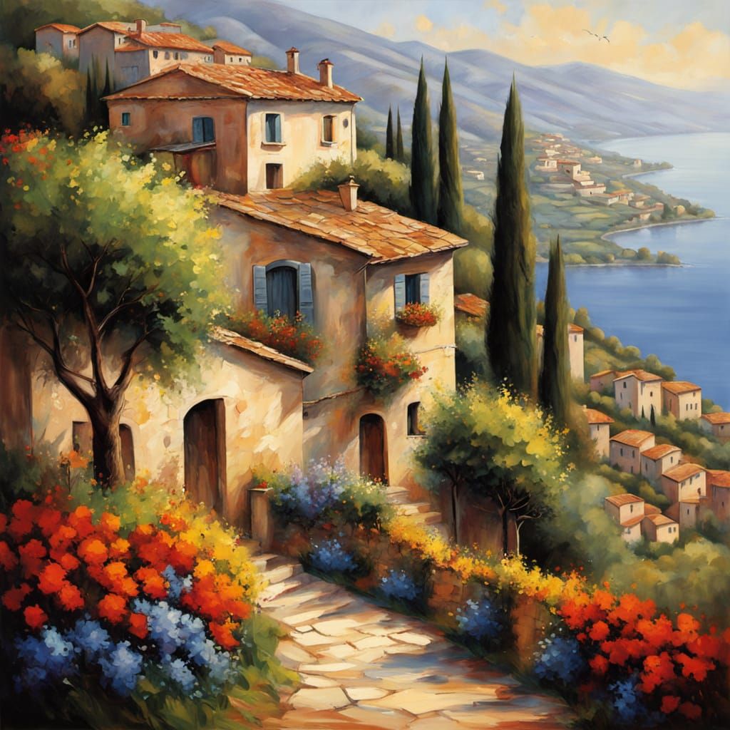 Italian Village Spring Landscape in Photorealistic Style