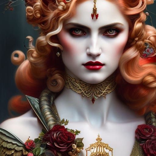 Gorgeous Vampire in Café: Rococo Hyperdetailed Portrait