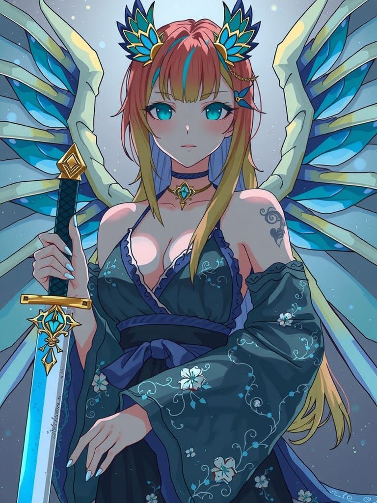 Anime Woman with Dragon Wings in Studio Trigger Style