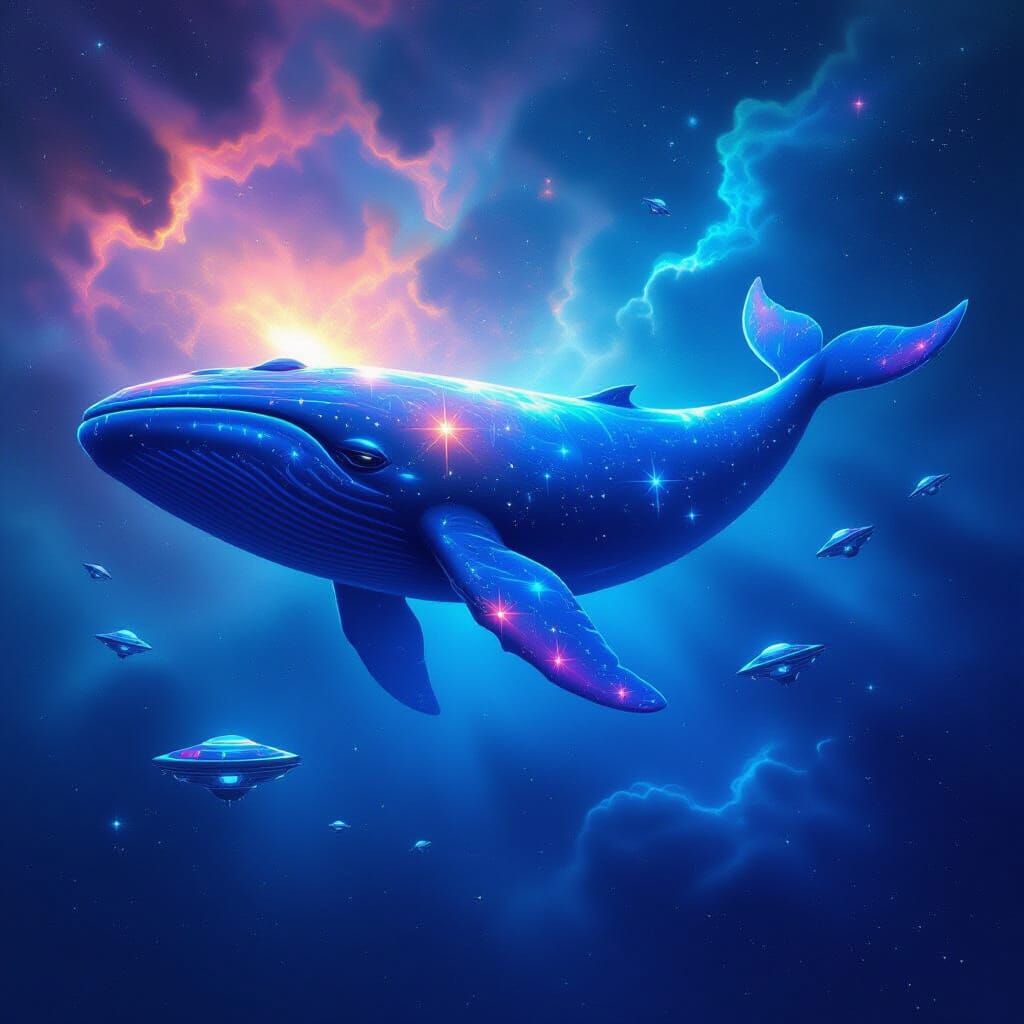 Bioluminescent Space Whale in Cosmic Ocean