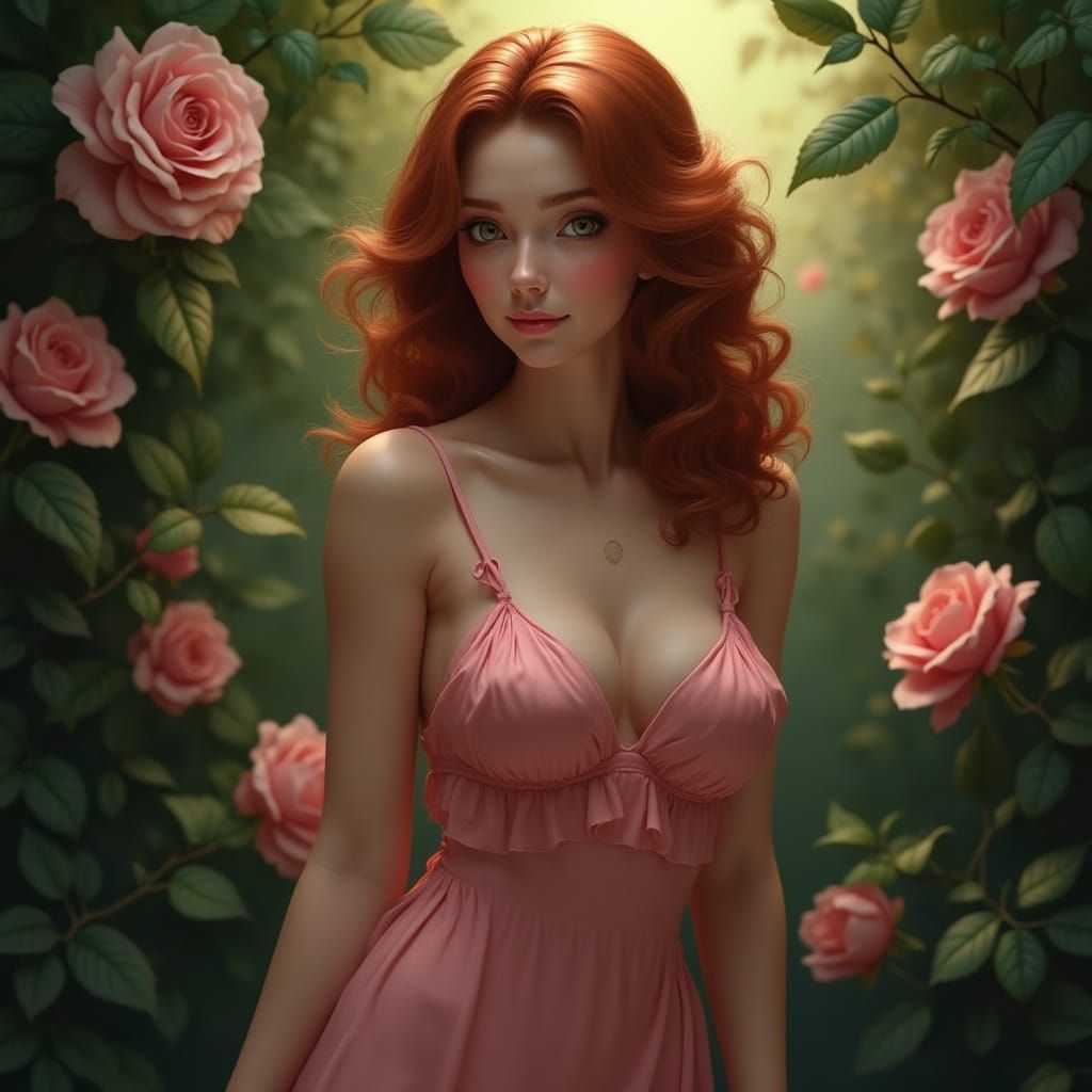 Beautiful Auburn Haired Woman in Pinup Style