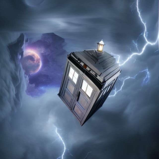 TARDIS Hit by Lightning near Vortex: Sci-Fi Art
