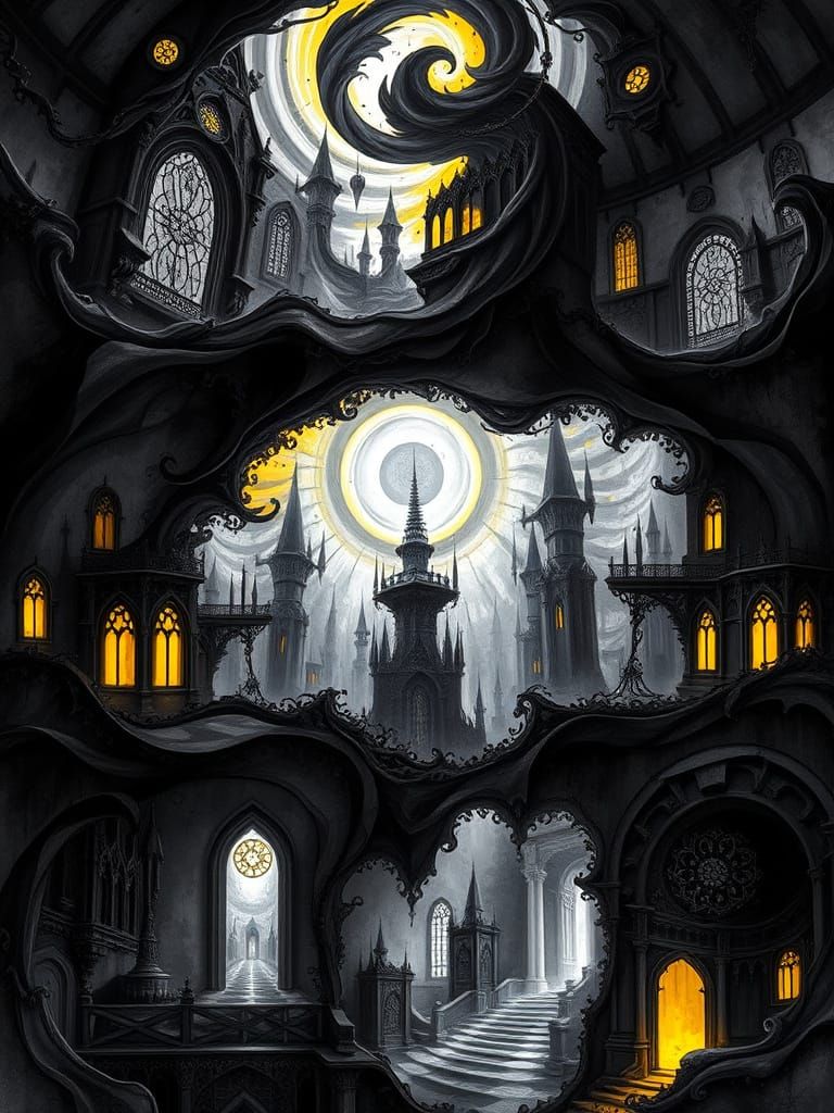 Dark Fantasy Metropolis in Impressionist Style
