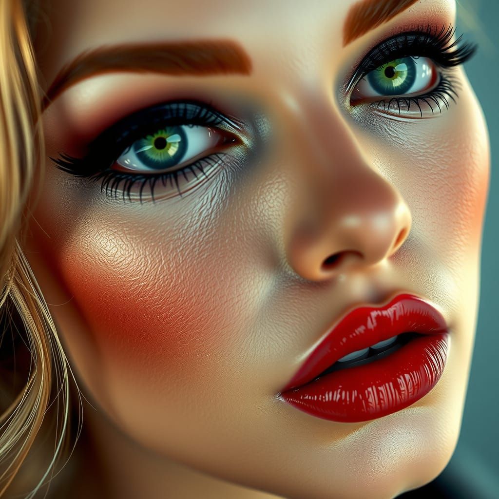 Glamorous Pin-Up Model's Face in Extreme Close-Up