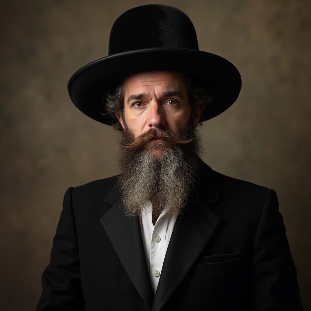 Traditional Hasidic Jewish Man in Shtreimel Hat, Rendered in...