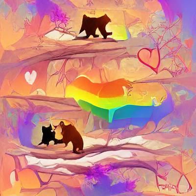 AI Image of a Cat and Bear in Love