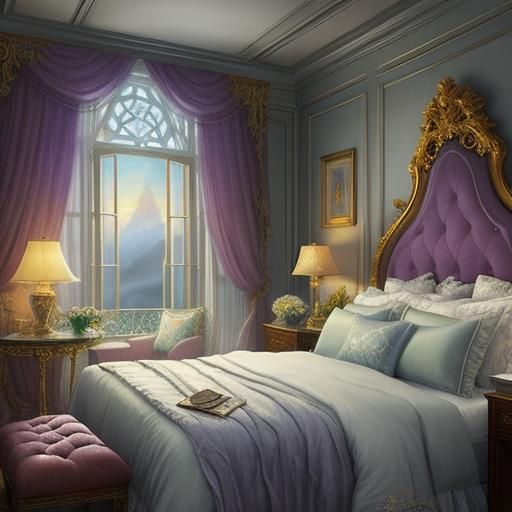 Heavenly Dreams in Lavish Bed: Ethereal Fantasy