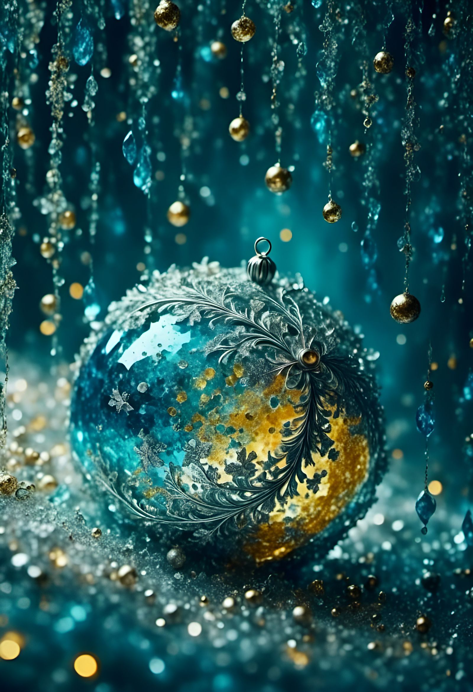 Silver Snowball on Glittery Background in Fairycore Style