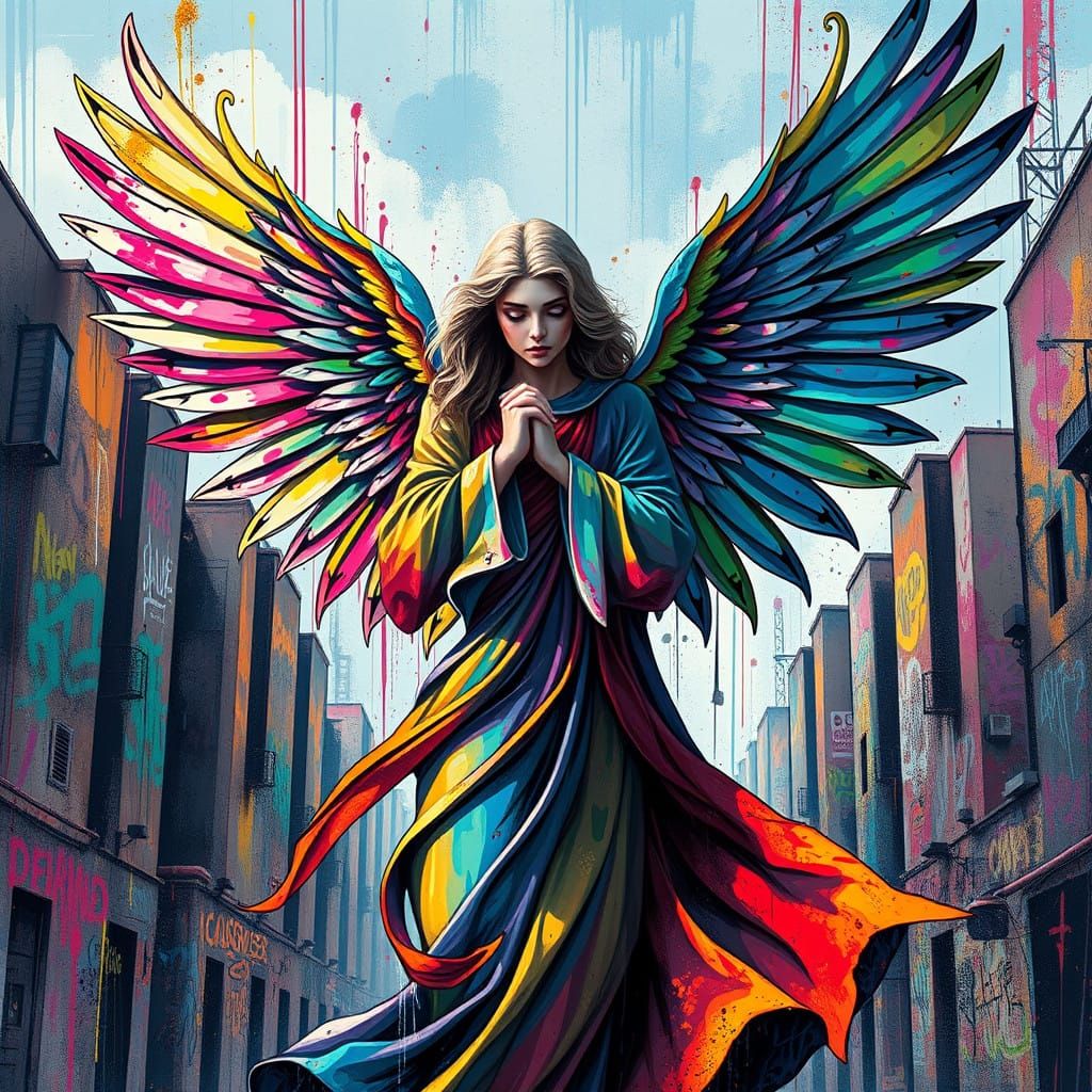 Vibrant City Angel in Dynamic Street Art Style