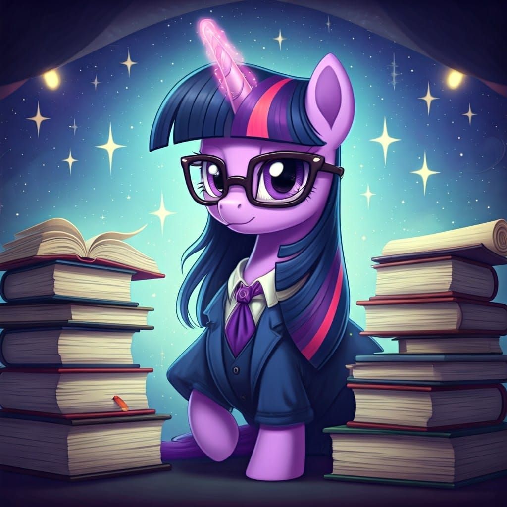 Ethereal Pony Scholar in Whimsical Library