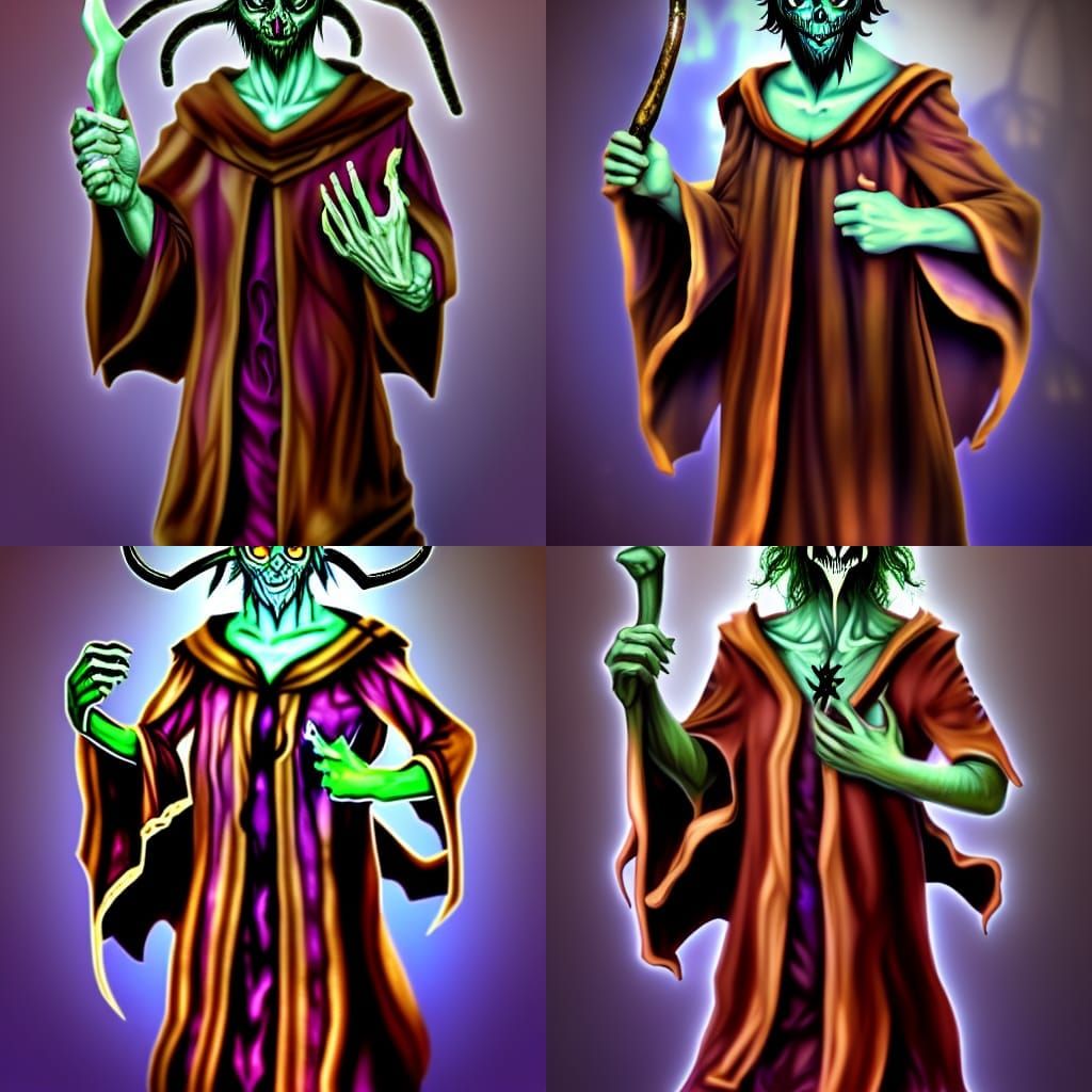 Realistic Undead Satyr Warlock in Robes