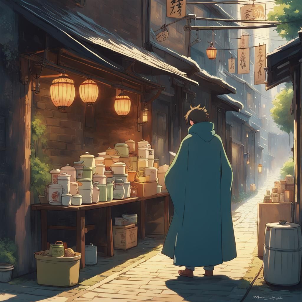 Dragon Tea Seller in Ghibli Anime Style