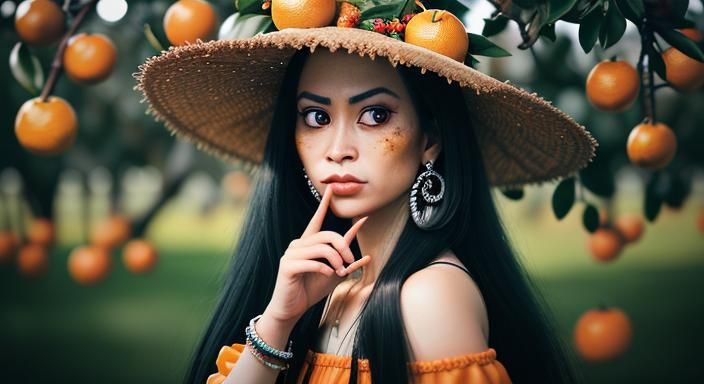 Goddess as Decaying Orange Fruit Tree Monster