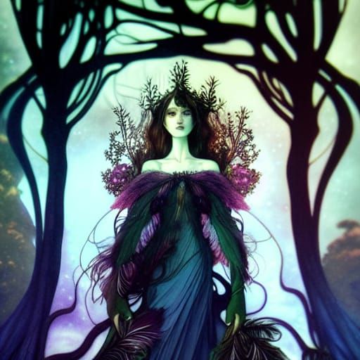 Forest Witch Portrait in Art Nouveau Style