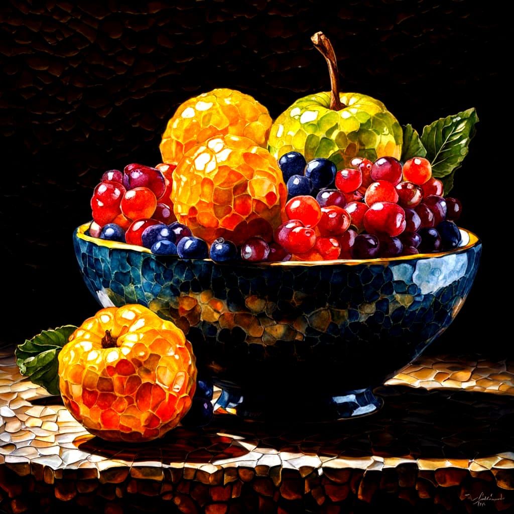 Crackled Ceramic Fruit Salad Still Life