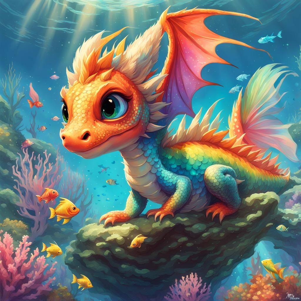 Chibi Dragon Playing Above Coral Reef