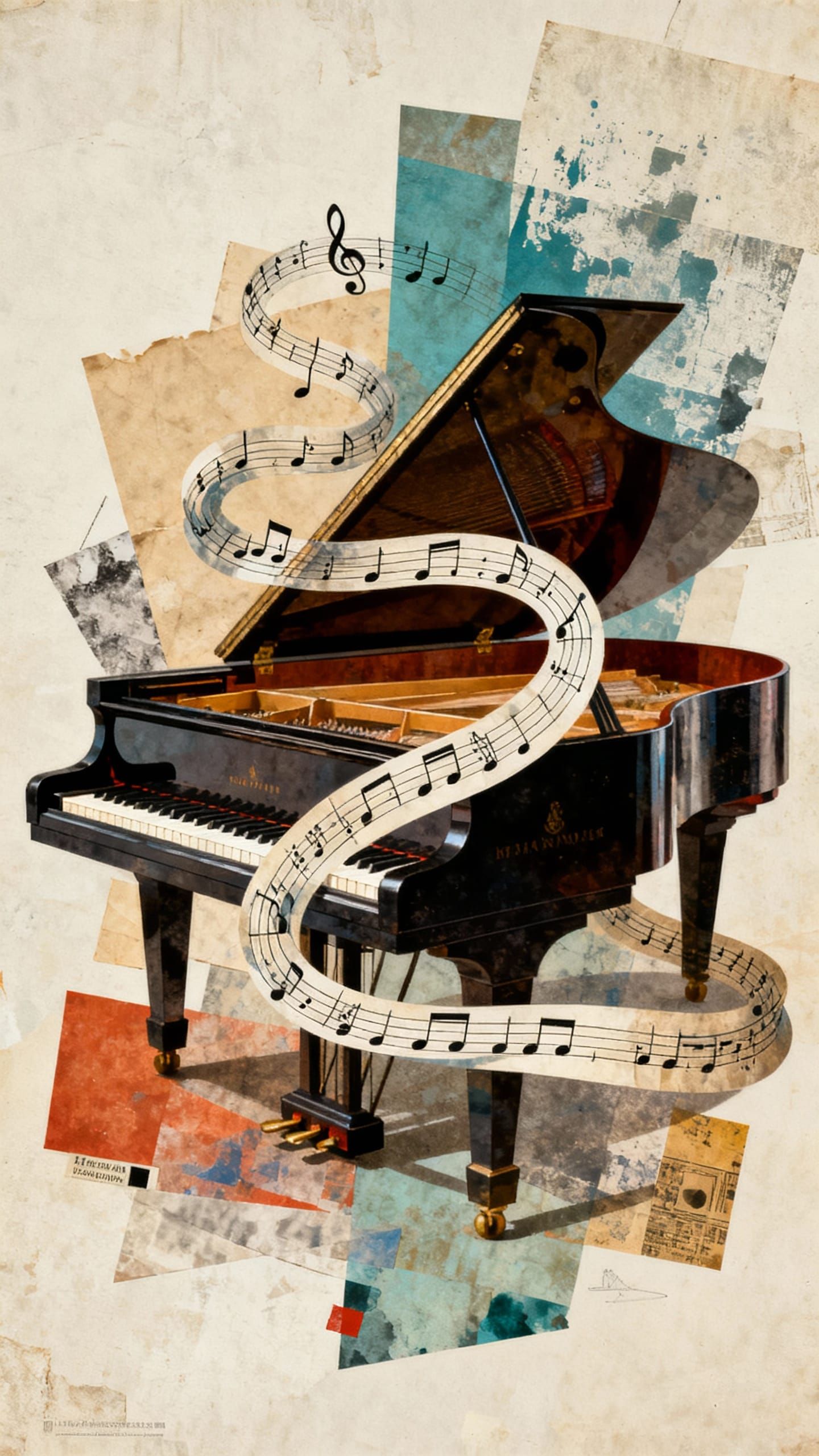 Artistic Piano and Music Notes Collage