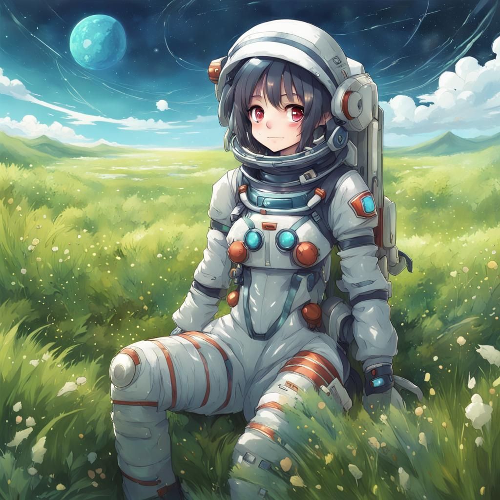 Anime Girl in Spacesuit on Alien Planet