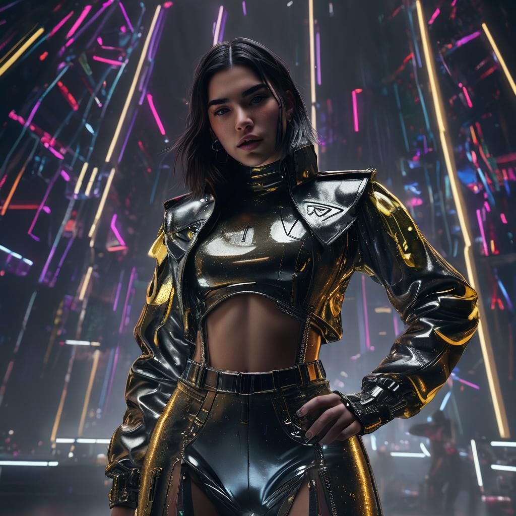 Dua Lipa on Futuristic Stage in 3D Game Cinematic Style