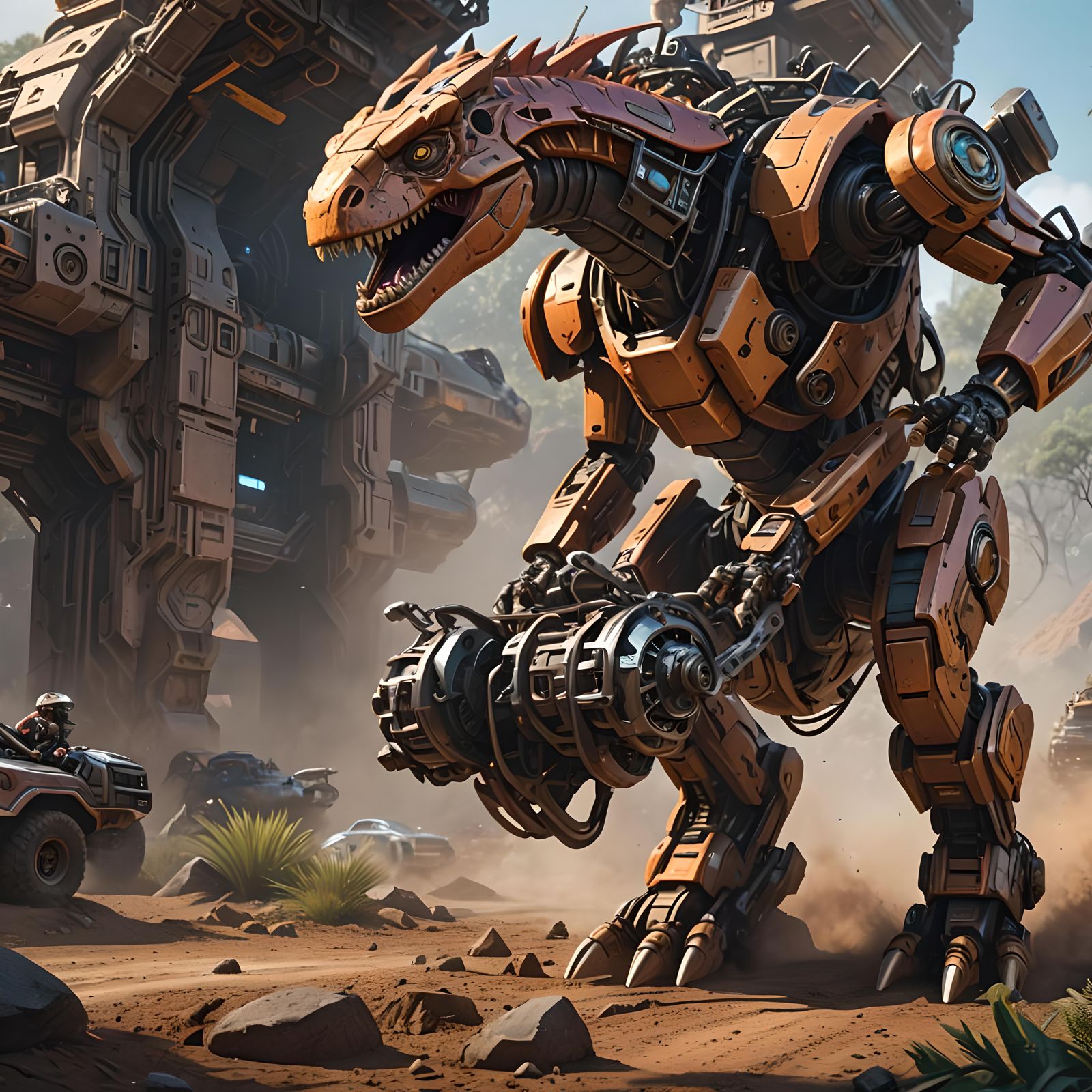 Dinosaur Rally Car Mech in Sci-Fi Comic Art