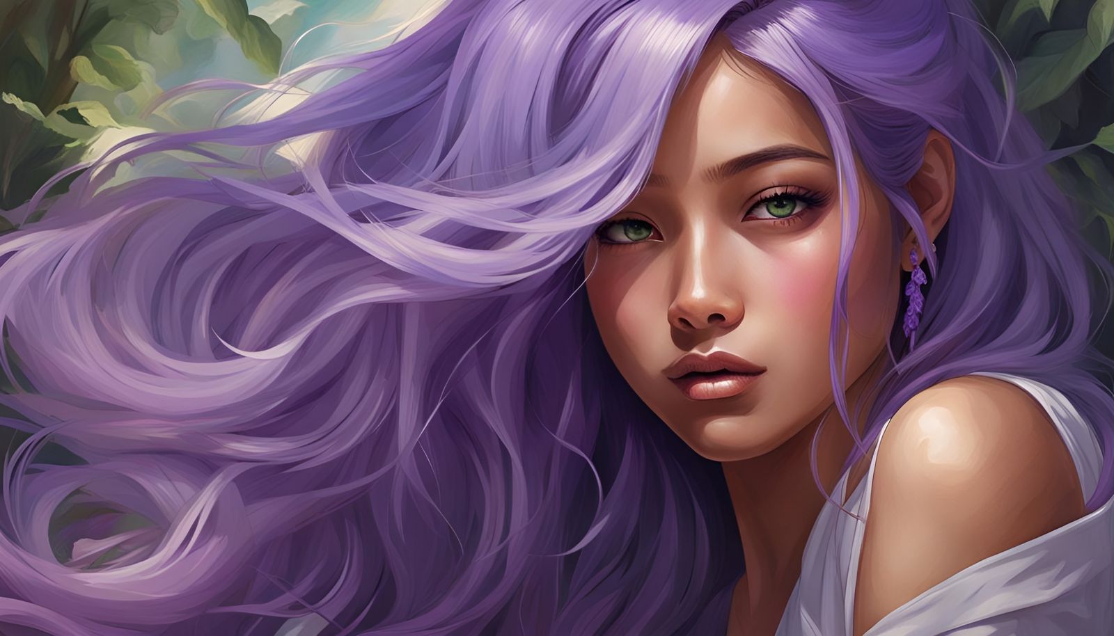 Beautiful Malay Girl Portrait with Lavender Hair