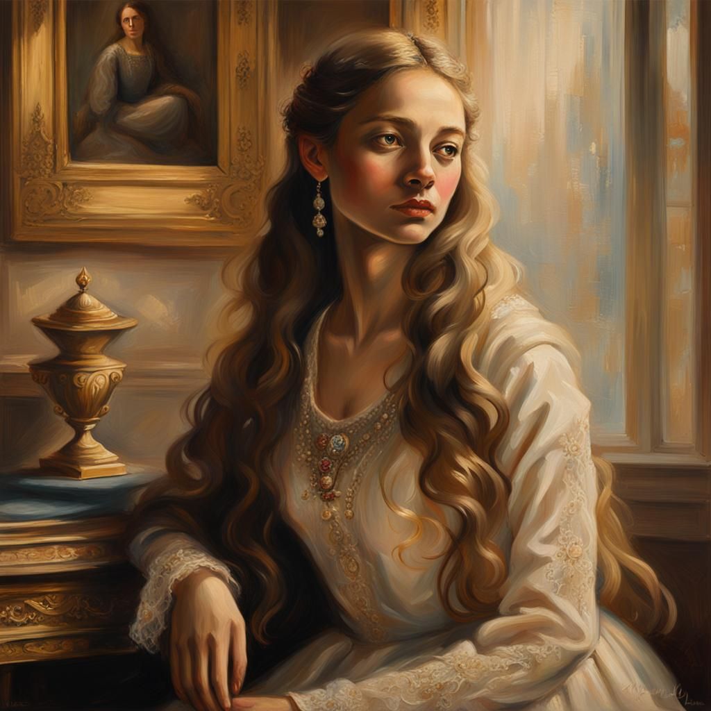 Elegant Woman in Oil Painting with Rembrandt Lighting