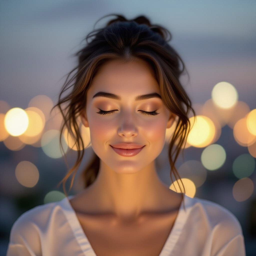 Meditating Woman with Golden Light in Photorealistic Style