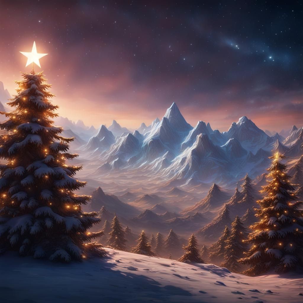 Christmas Star Over Mountains: Detailed Matte Painting