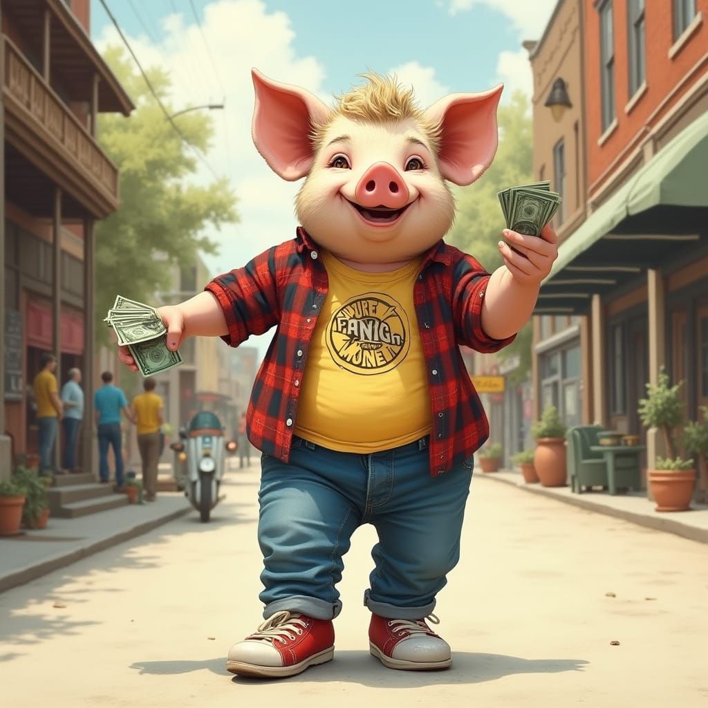 Friendly Pig Giving Money in Heartwarming Style