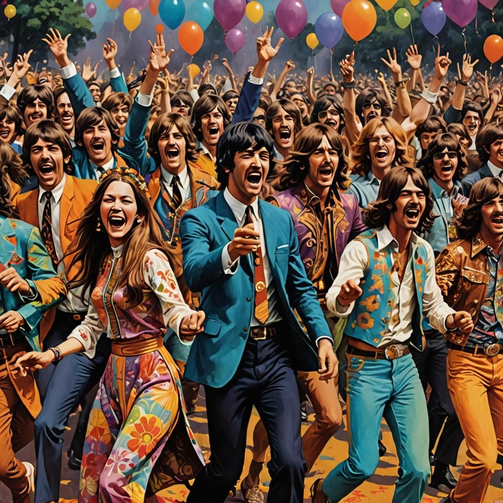 1960s Inspired Artwork: Hippies Dancing to Iconic Music