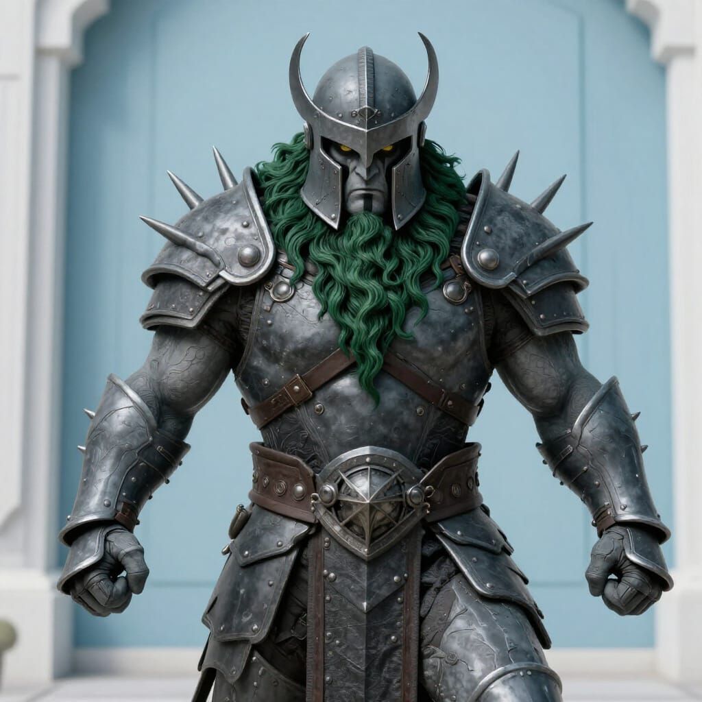 Muscular Warrior in Grey Armor