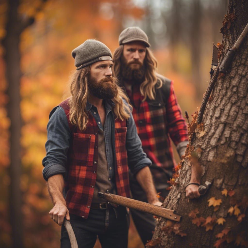 Lumberjacks Cutting Tree in Fall: Professional Photography