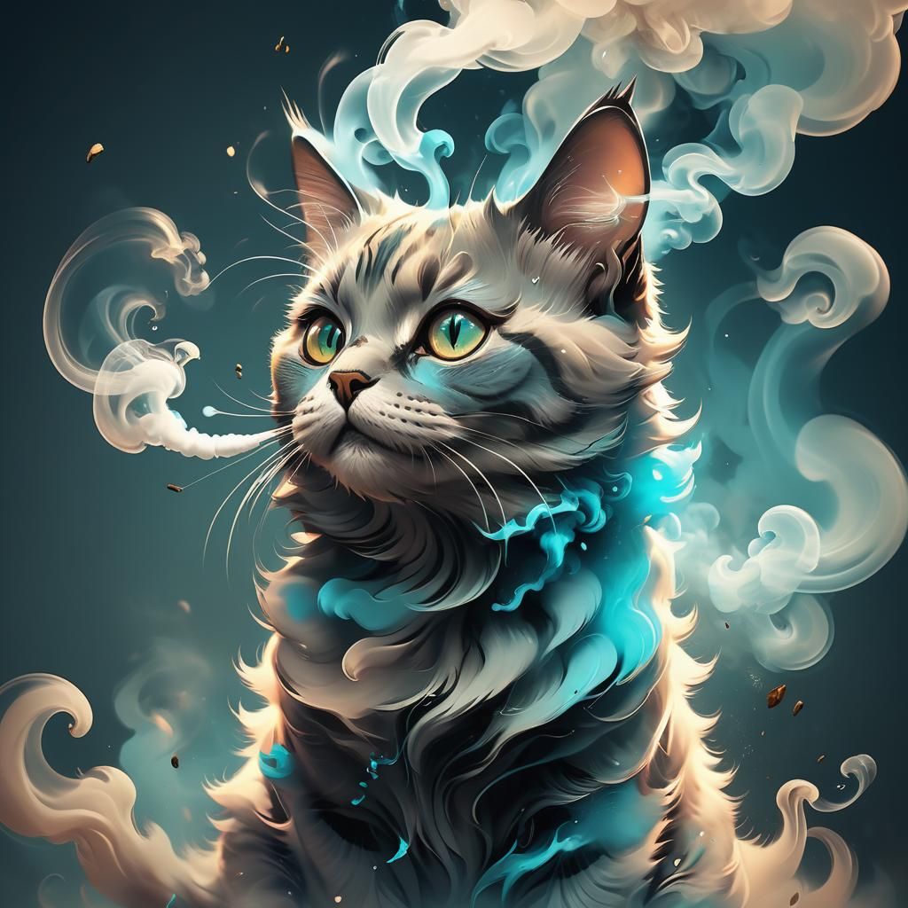 Surreal Cat Portrait in Digital Art Style