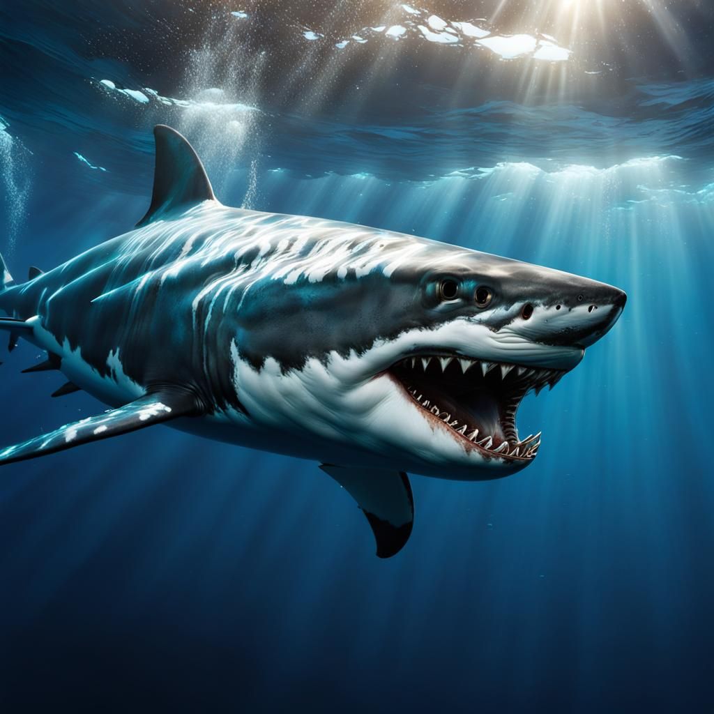 Woman Bites Great White Shark: Fantasy Concept Art