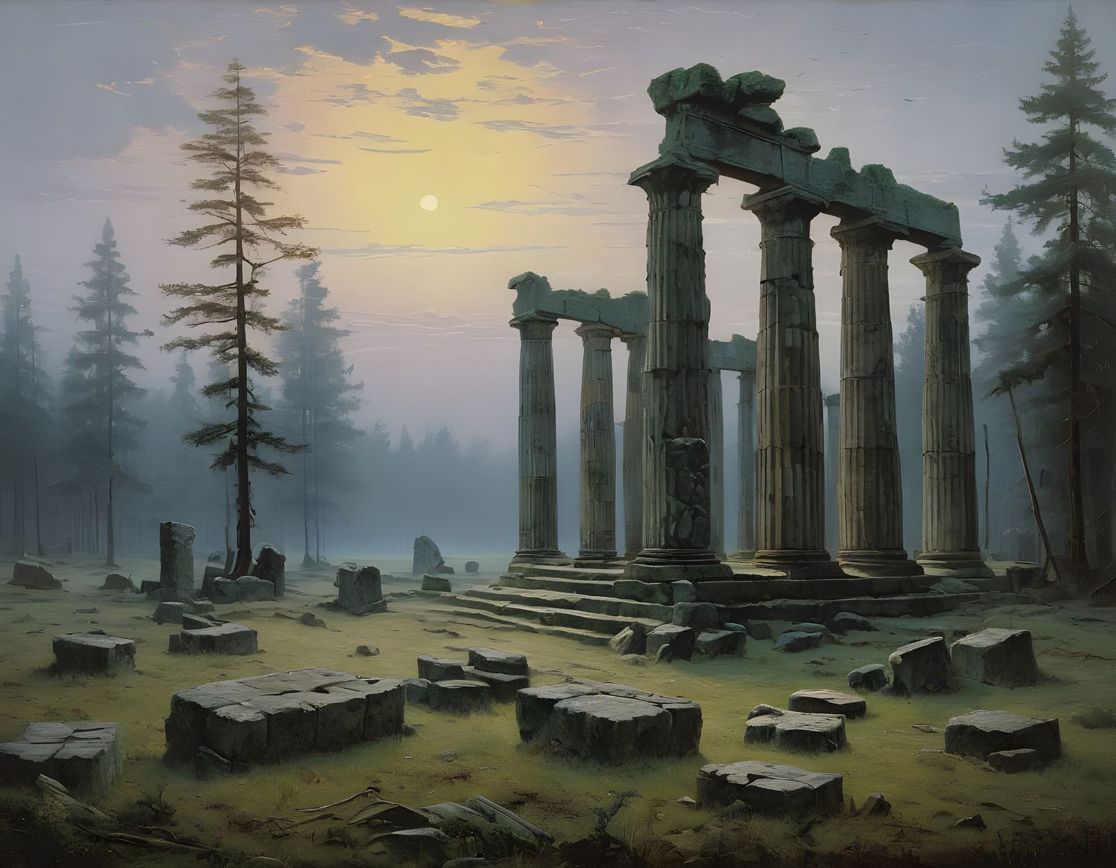 Golden Hour Ruins in Impasto Oil Painting