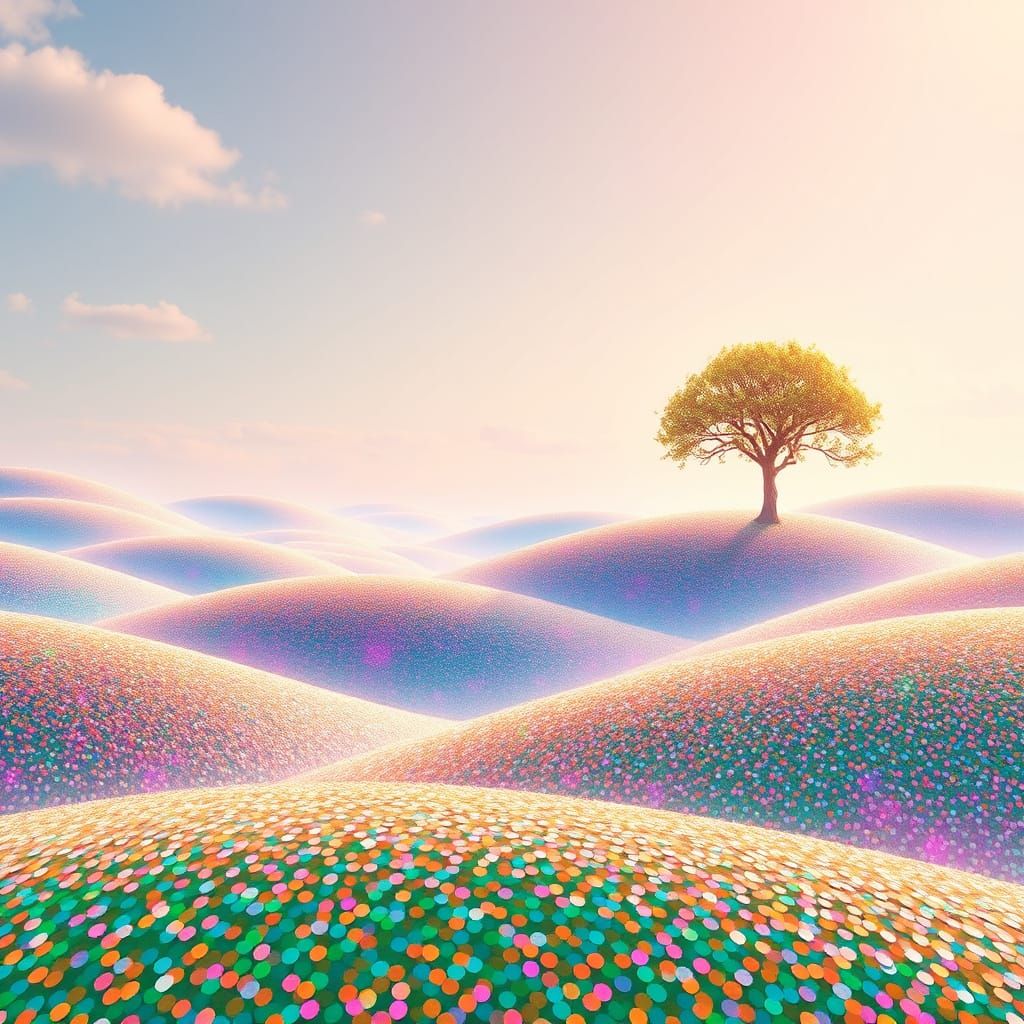 Sequins adorn a beautiful landscape.