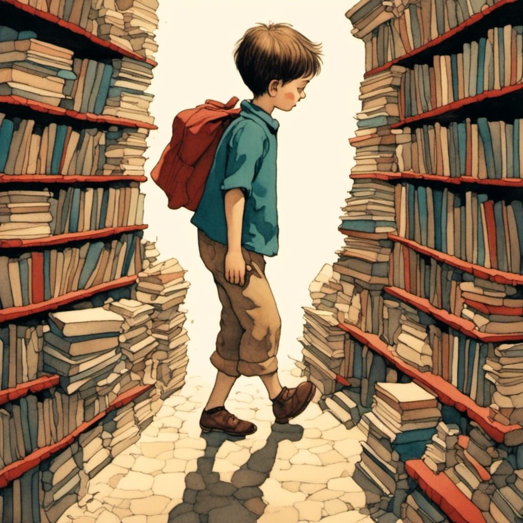 Boy Carrying Books Illustration