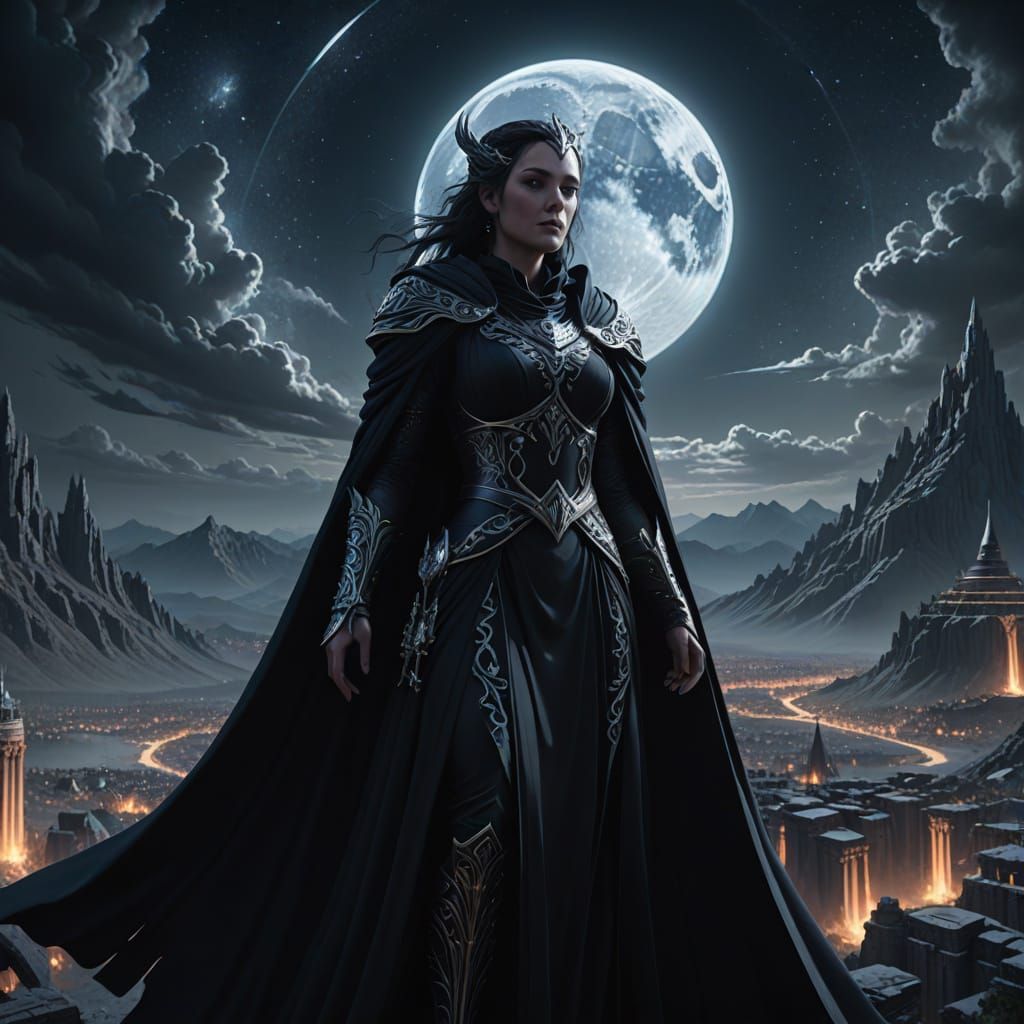 Nyx Goddess of Night Above Olympus with Silver Aura