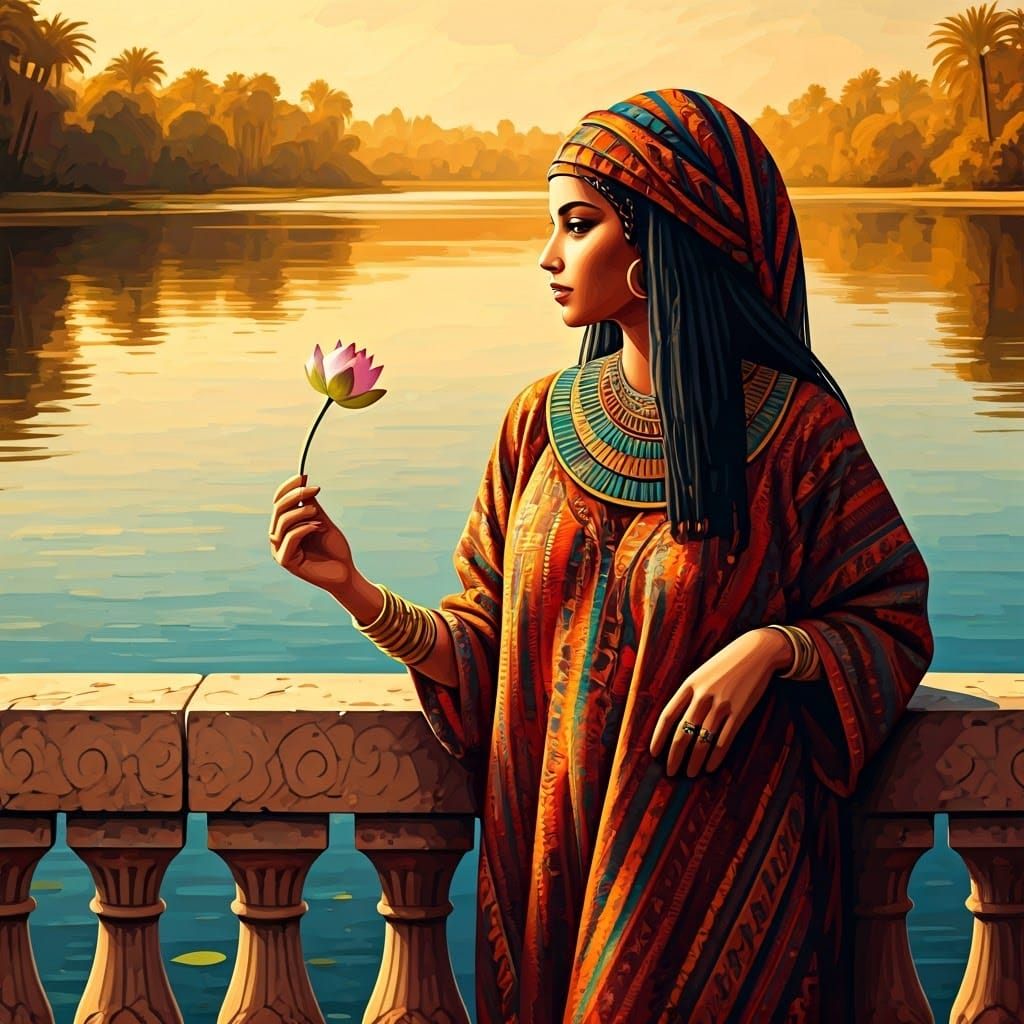 Egyptian Woman in Folk Art Style