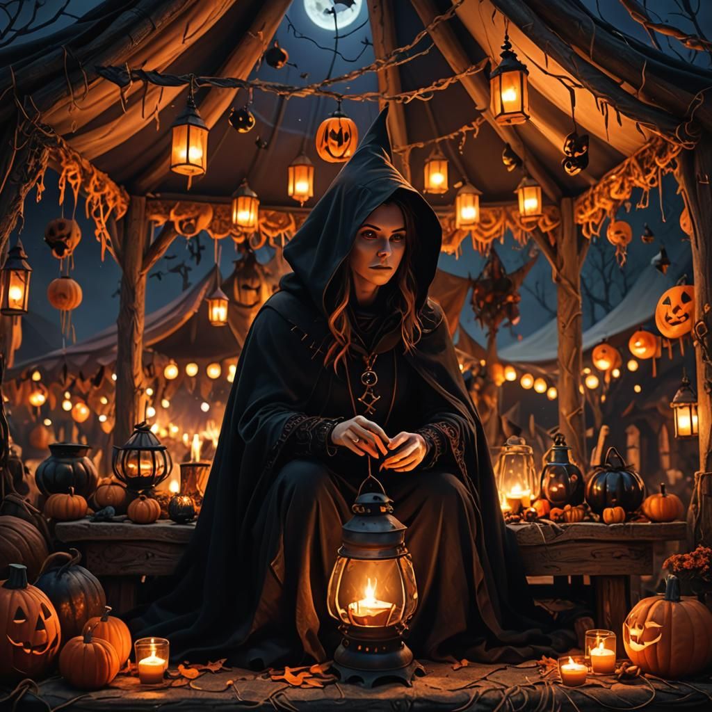Halloween Witch at Night Fair: Fantasy Concept Art