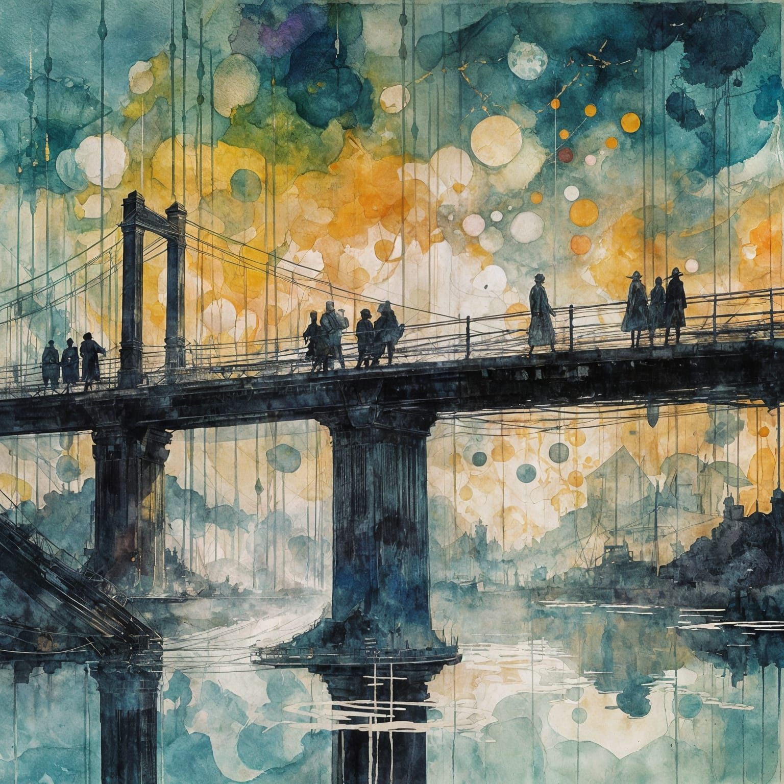 Ethereal Gouache Masterpiece Depicts a Glowing Bridge in the...