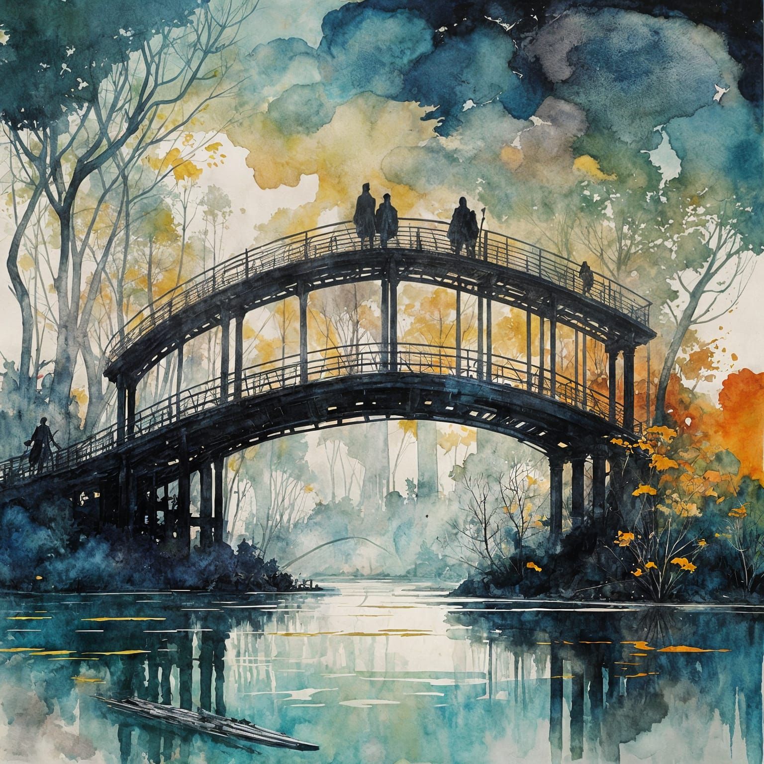 Glowing Bridge Between Floating Islands in a Vibrant Impress...