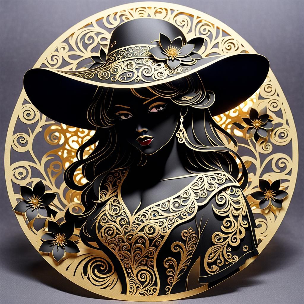 Voluptuous Woman's Silhouette in Kirigami Style