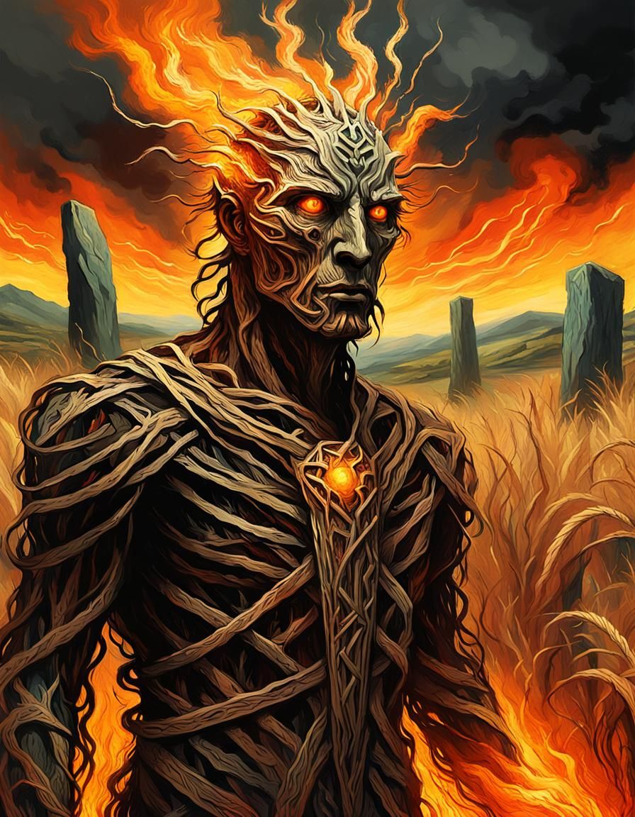Surreal Wicker Man Portrait in Post-Apocalyptic Landscape