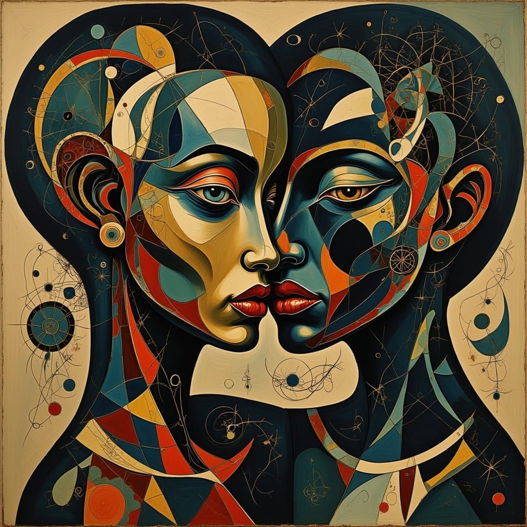 Cubist African Queens Merge in Vibrant Digital Art