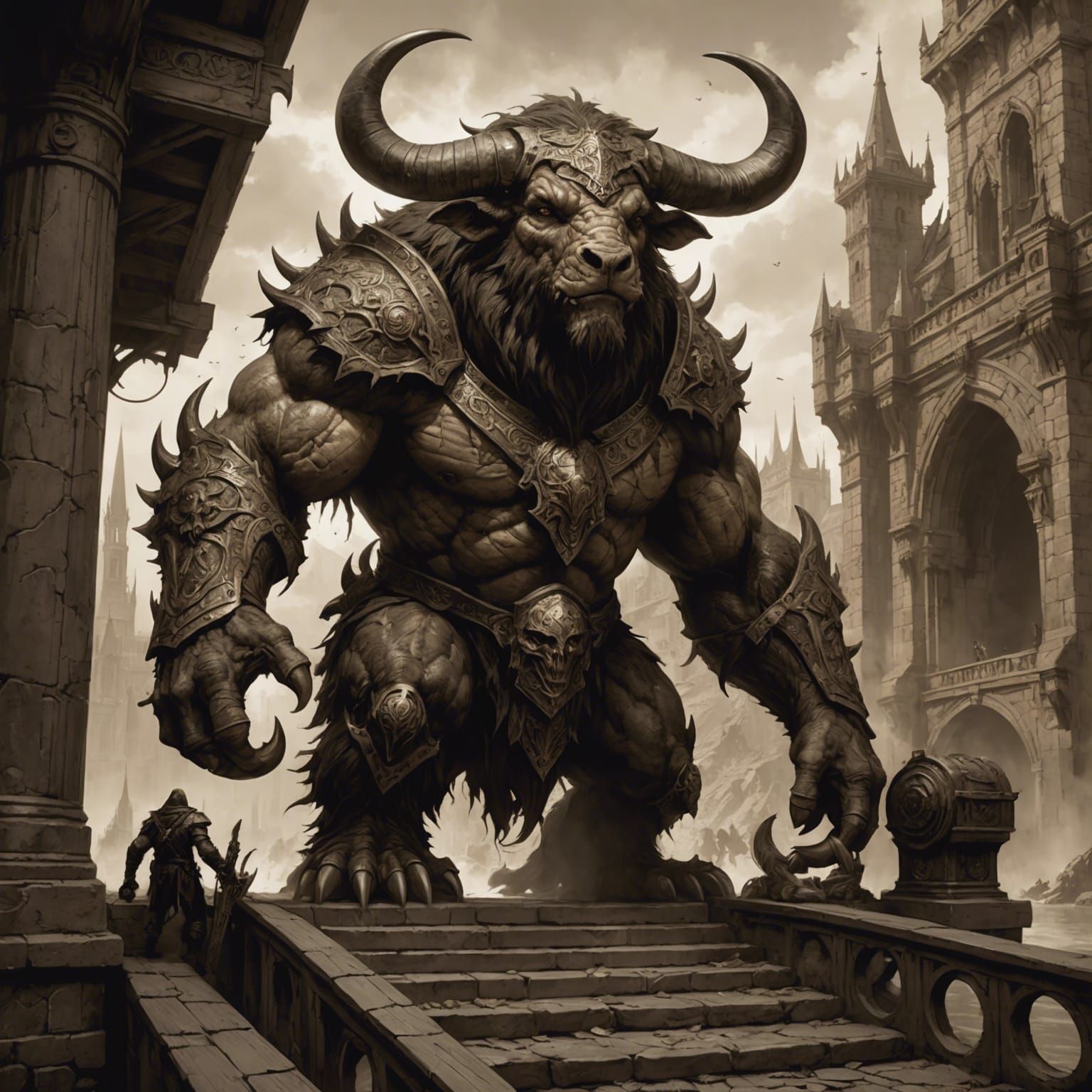 Detailed Dark Fantasy Creatures in Sepia