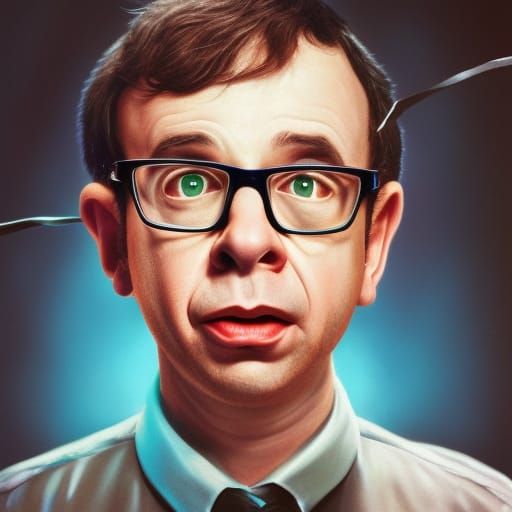 Hyperrealistic Portrait of Rick Moranis in Splash Art Style