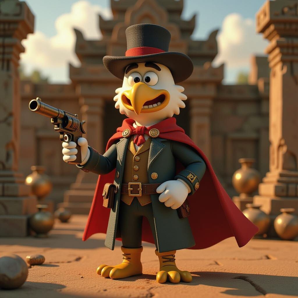 Claymation Eagle Superhero in Steampunk Adventure Style