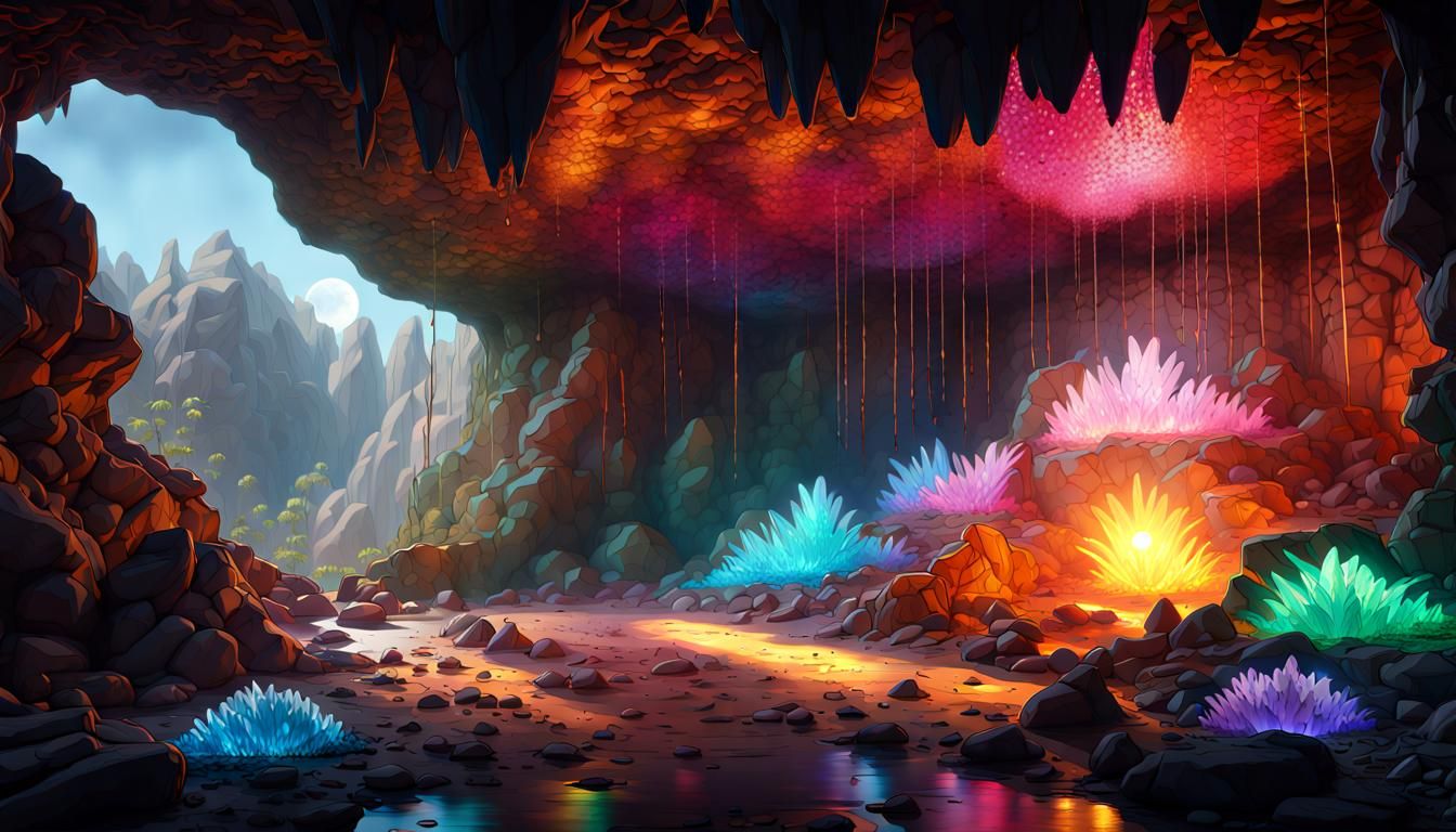 Crystal Cave Dwelling: Dark Fantasy Concept Art